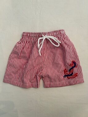 Babeeni Red & White Striped Anchor Kids Shorts